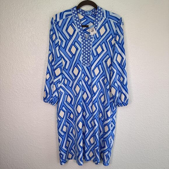 J. McLaughlin Dresses & Skirts - J. McLaughlin Emer Vilhada Dress Womens Large Blue Souk Geo Shift 3/4 Sleeve NEW